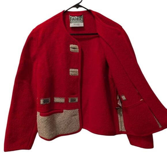 VTG Wesenjak Tirol Angelika Austria Red Wool Jacket Women's US 10 - Picture 3 of 8